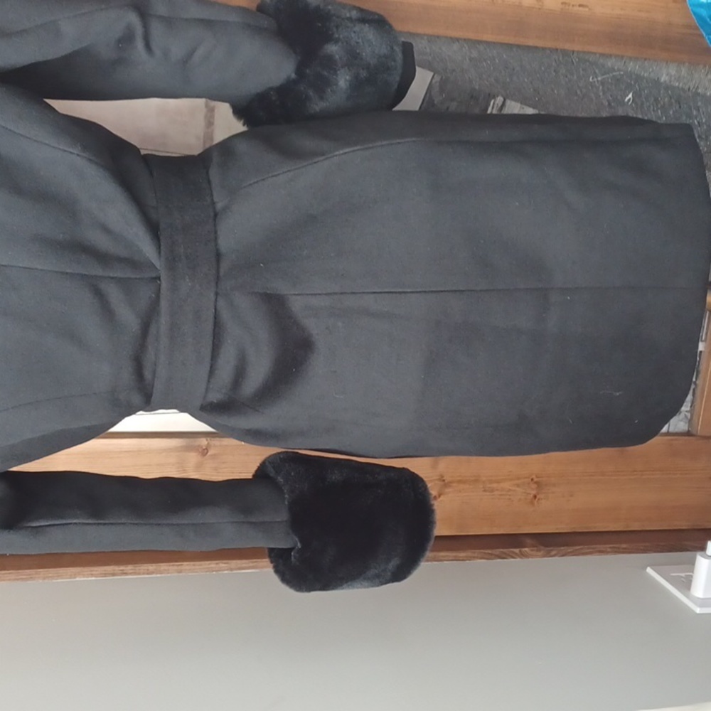 Forever 21 Black Faux Fur Trim Coat - Picture 7 of 16
